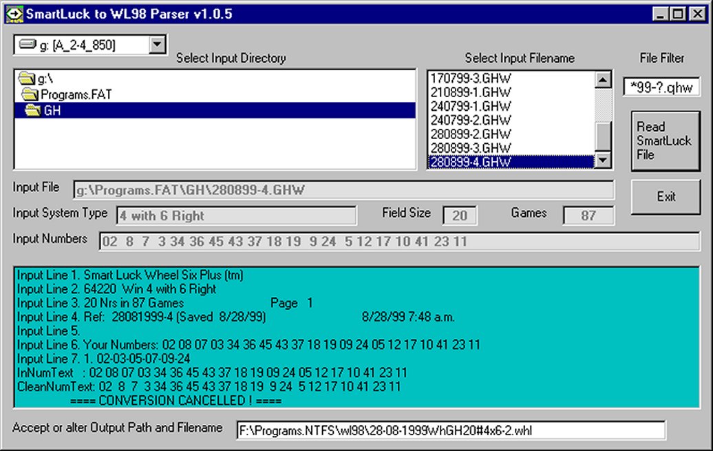 WL98 Parser Main screen